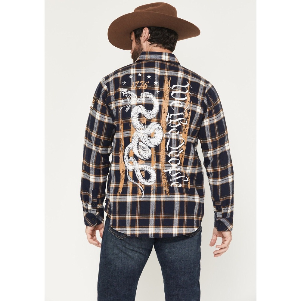 Howitzer Patriot Mens M Navy Plaid Flannel‎ Shirt We The People 1776 BIG LOGO